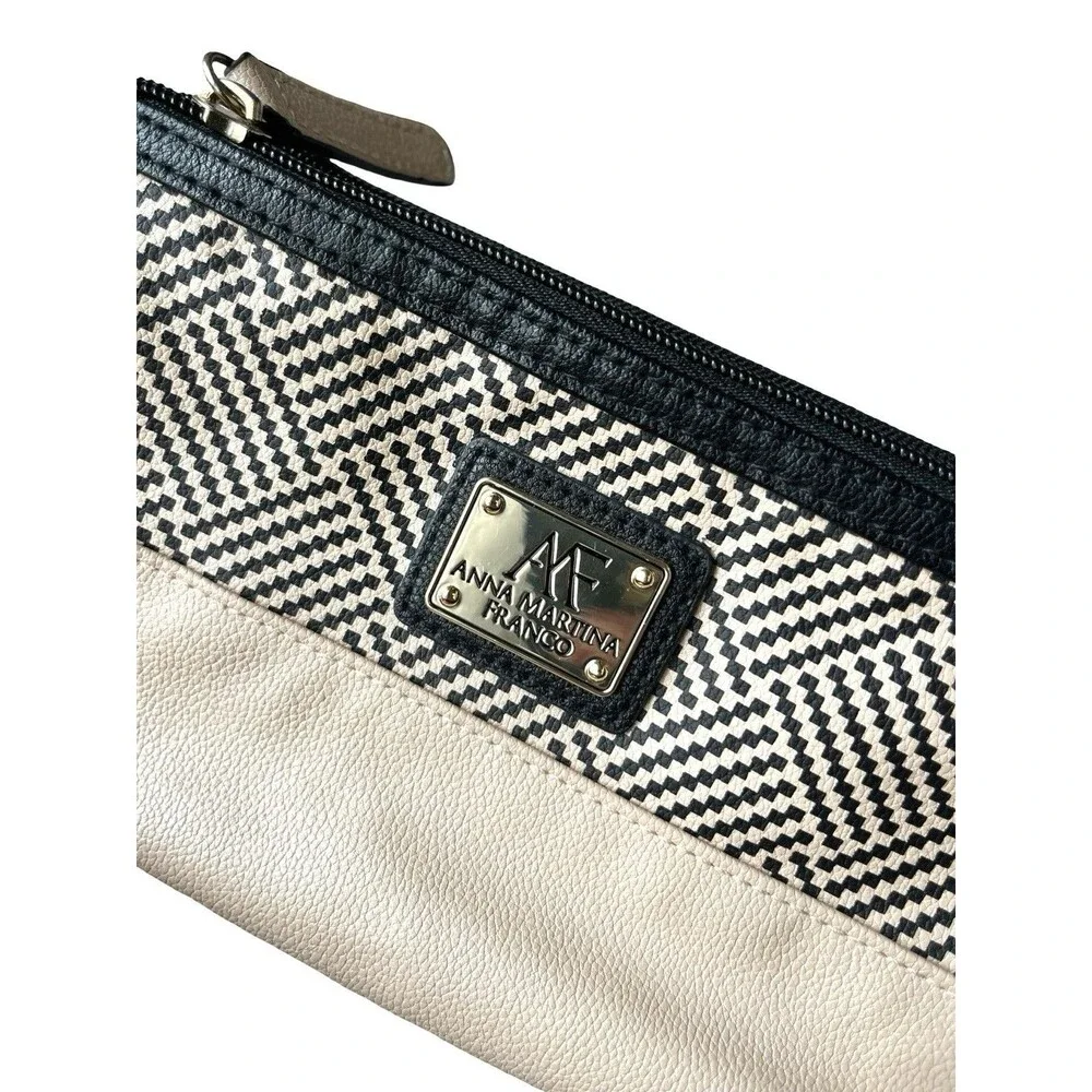 Anna Martina Franco Cosmetic Bag Makeup Pouch Travel Organizer Beige Black Zip